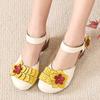 GKTINOO 2025 Ethnic Style Comfortable High Heels Women Summer Sandals Flower Genuine Leather Mom Women's Shoes Non-slip