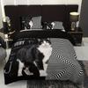 3pcs High Definition Cozy Cat Print Duvet Cover Set With 2 Pillowcases (No Core), Black And White Stripes Animal Letter Home Dor