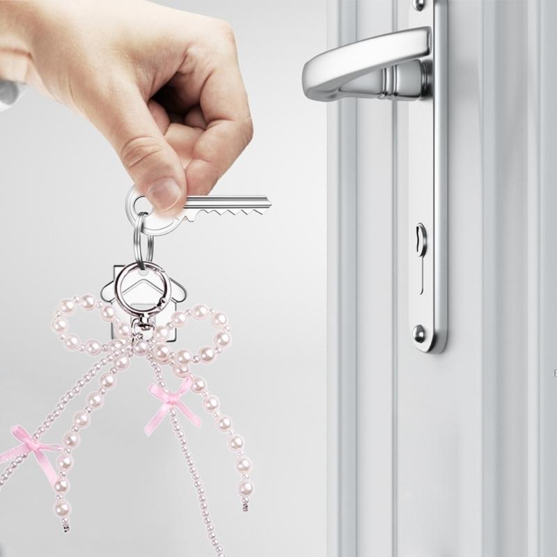 Bowknot Shaped Keychain Pendant Pearls Beaded Butterfly Knot Key Chain Fashionable Bow Ornament for Phones Car Key Bag
