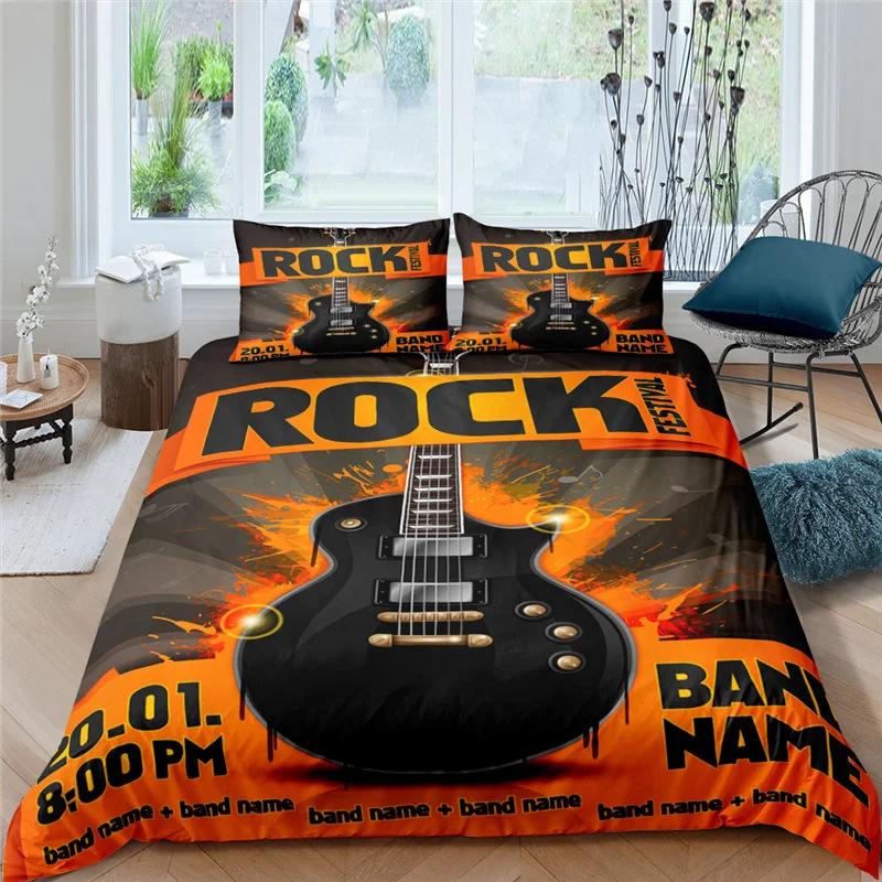 Musiknote Gitarre Bettbezug Set Schlafzimmer Bettwäsche Dekorativ Hip Hop Wind Steppdecke Kissenbezug Dreiteiliges Set