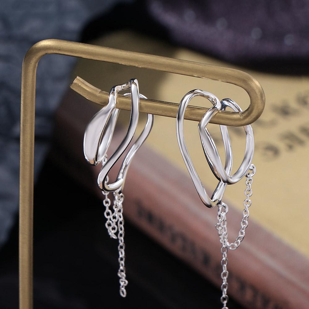 Tassel Irregular C Shape Punk Korean Ear Cuff Dangle Earrings Clip On Earrings Women Ear Clip