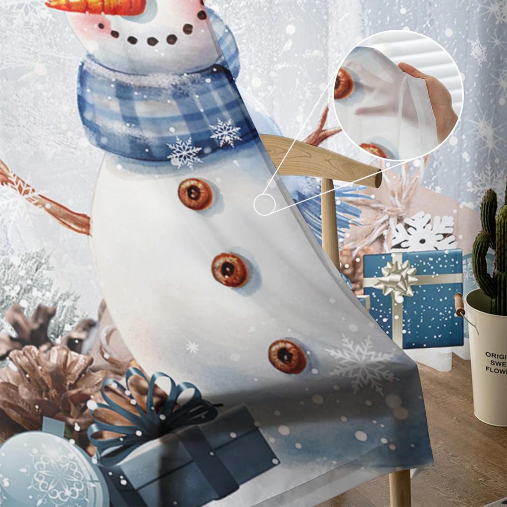 Christmas Snowflake Snowman Holly Fir Tree Sheer Curtains Living Room Decoration Window Curtains Kitchen Tulle Voile Curtains