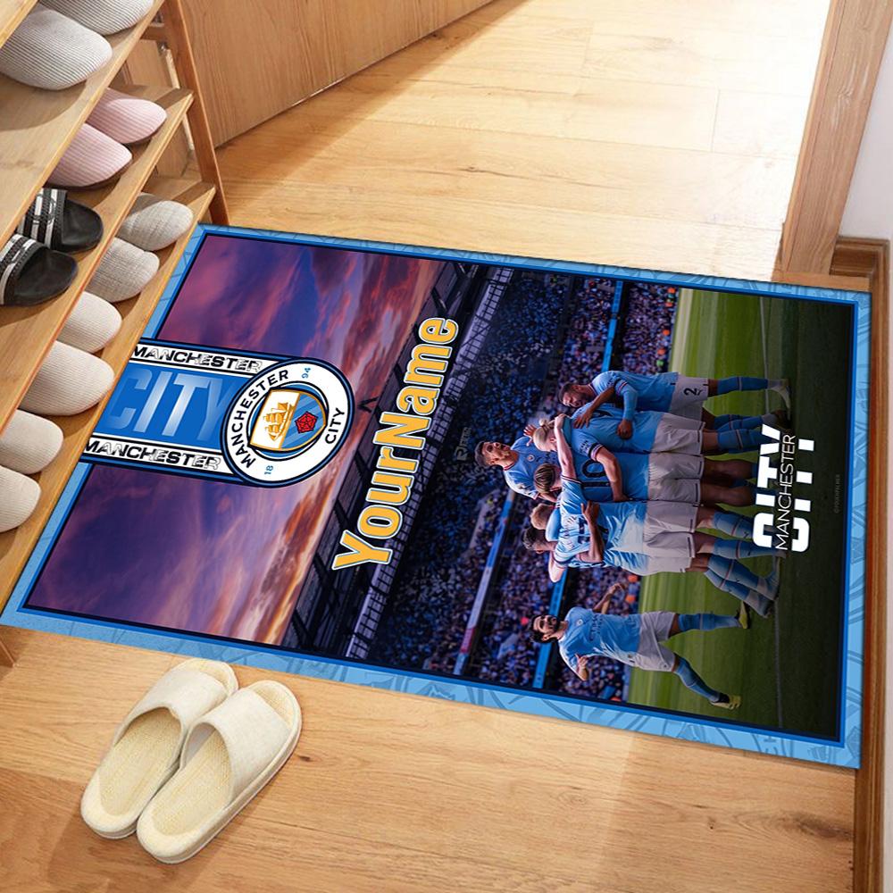 Manchester City Personalized Name Carpet Suitable for Bedrooms Balcony Playrooms Game Room Antislip Carpet Decorate Offices Wedding Party Gift