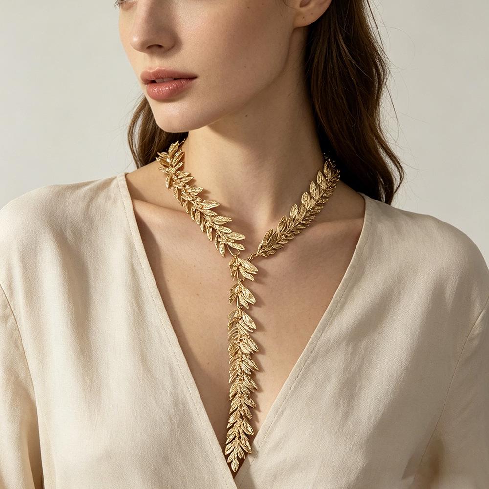 European & American Wheat Ear Y-Shaped Long Tassel Pendant Necklace for Banquet or Fashion Show