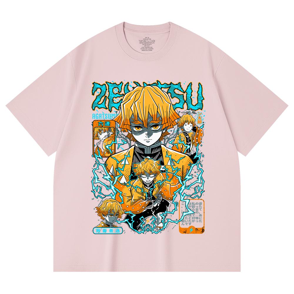 230 Gsm 100% Cotton Demon Slayer V100 Zenitsu Print Unisex Heavy Cotton T Shirt