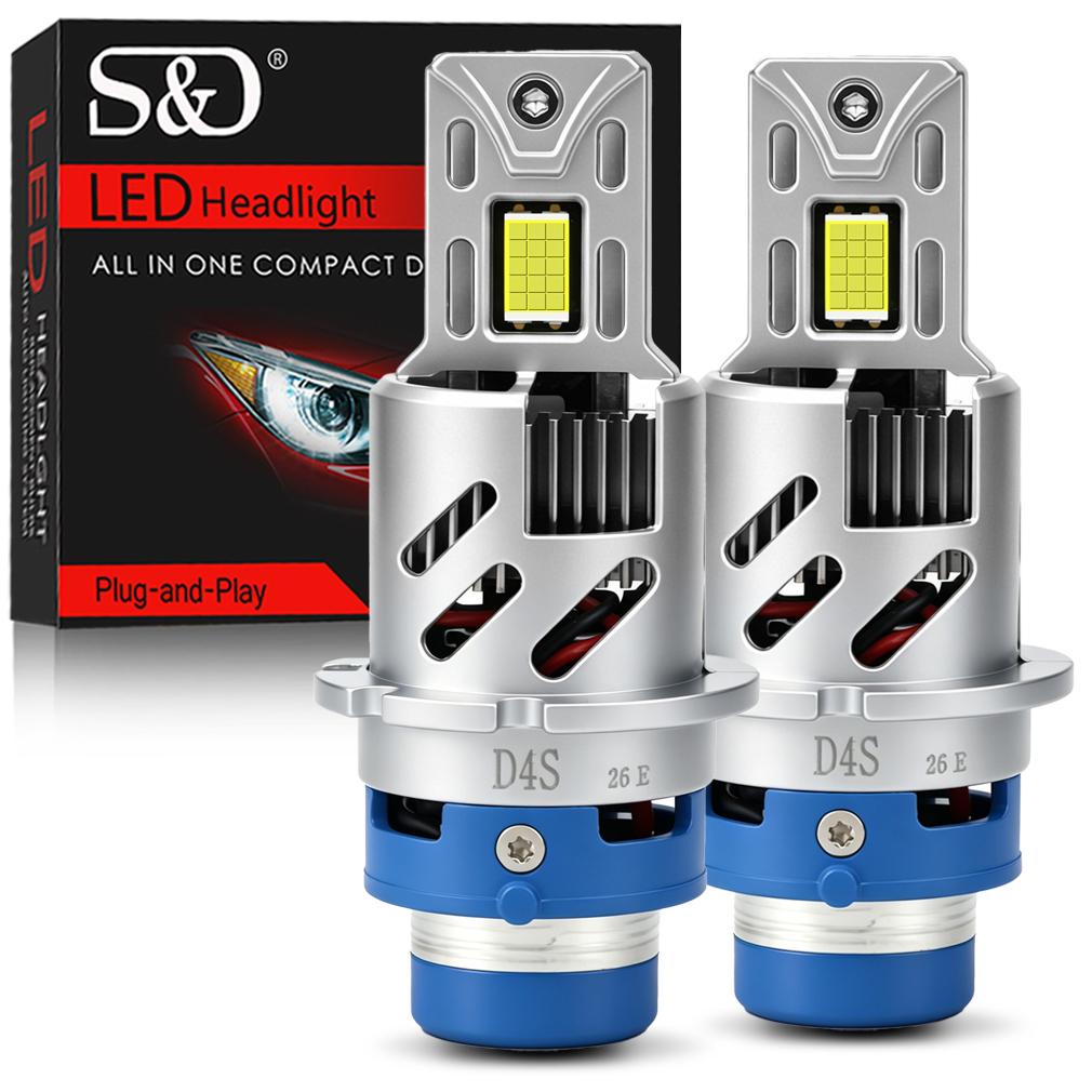 2Pcs 60000Lm D2S Led D4S Car Headlight Bulbs D2R D4R LED Car Light High power 200W 1:1 Plug&Play 30Core CSP Chips Copper Tube Turbo Lamp 6000K White
