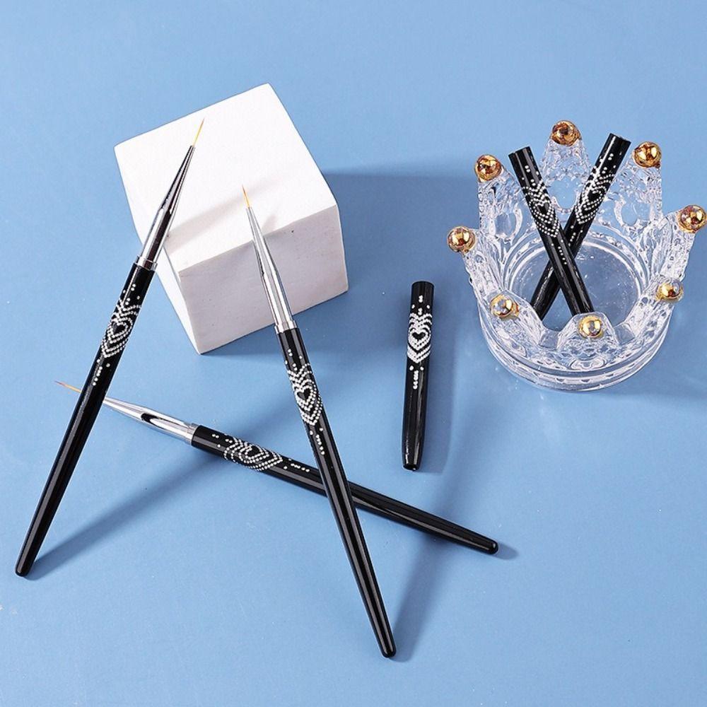 Black Color Nail Art Liner Brush Metal Handle Nail Drawing Pens UV Gel Application