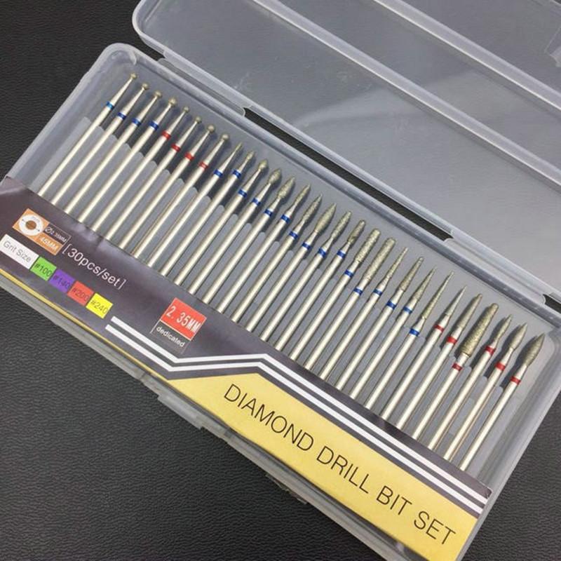 30pc Diamond Nail Drill Bits Set Milling Cutter Rotary Burr Cutter Clean Files for Electric Manicure Machine Accessory