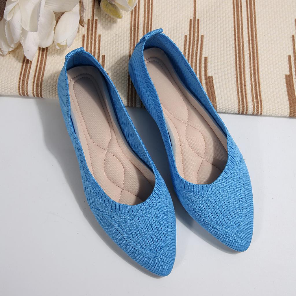Fashion Retro New 2025 Women Flat Shoes Fashion Leisure Comfortable Walking Large Size Pointed Shallow Elastic Knitting Face Shoes