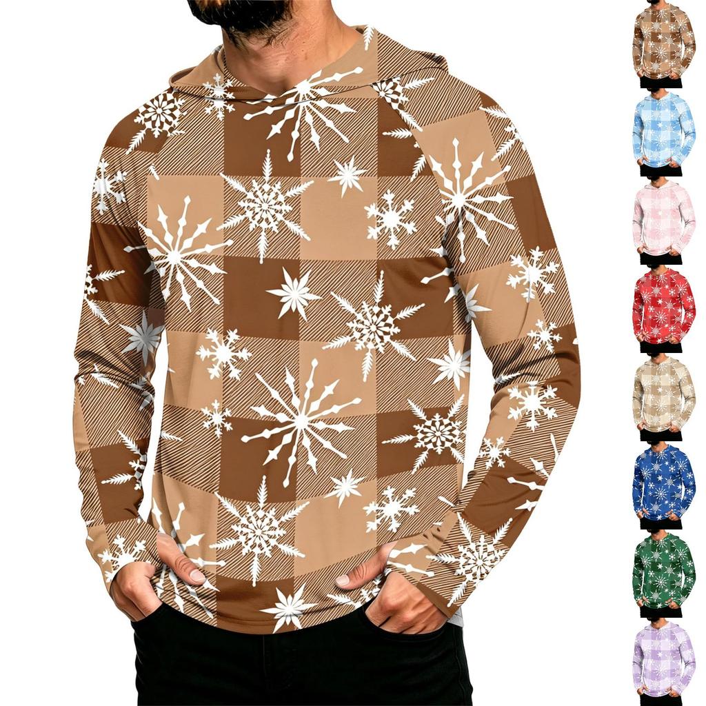 Men's Long Sleeve Hooded Sun Shirt with Christmas Print for Casual Daily Wear