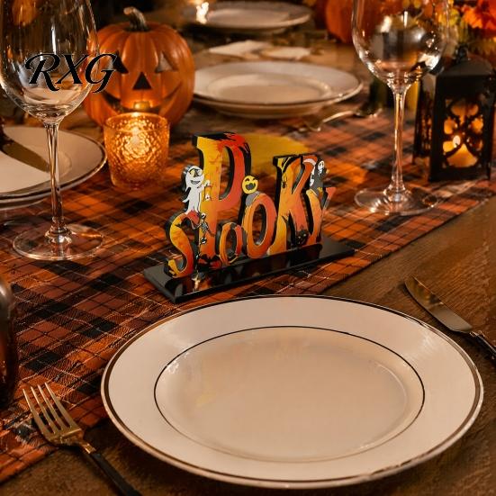 Stable Base Halloween Decor Wooden Tabletop Ornaments, Freestanding Solid Wood Letter Signs, Decorative Table Centerpiece Tiered Tray Decorations with