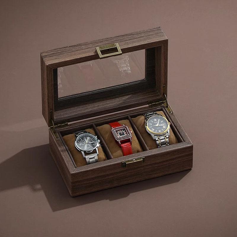 Pu Leather Watch Box Organizer Watch Case With Glass Top