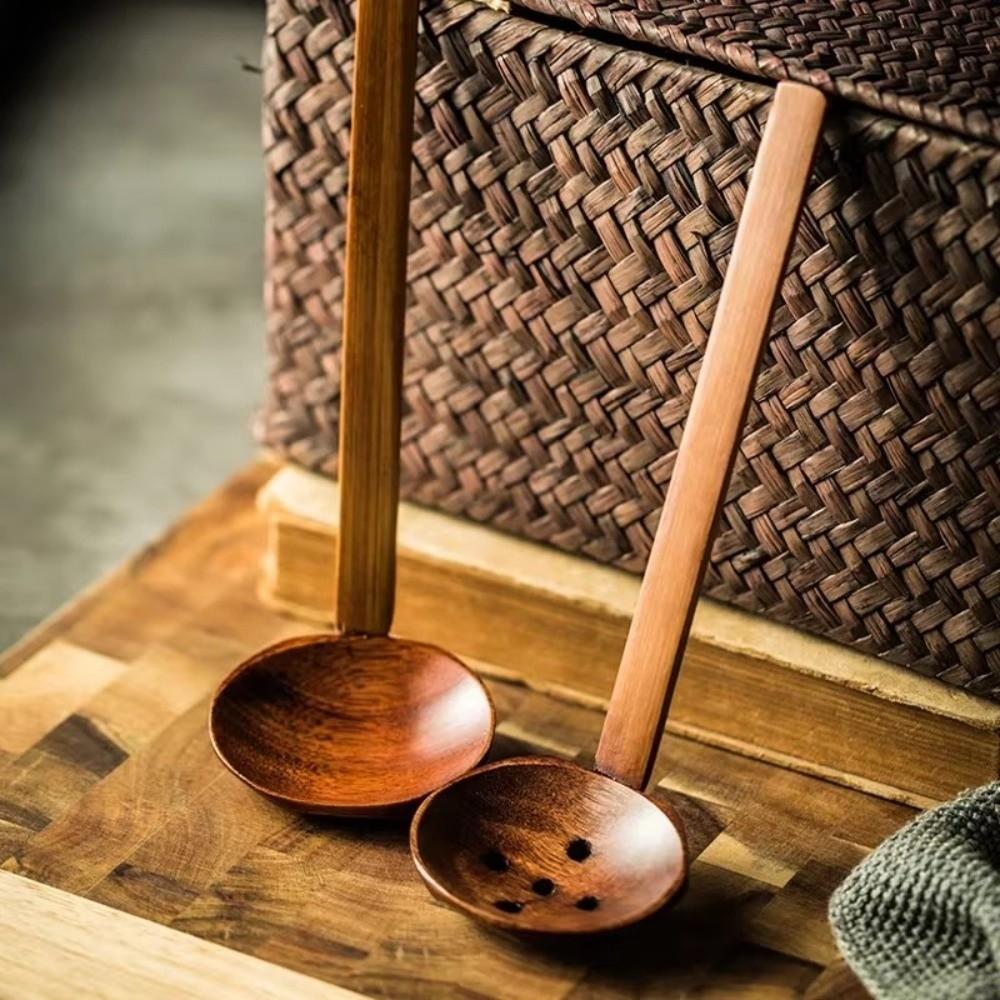 Durable Big Strainer Long-Handled Spoon Wood Handle Anti-scald Wooden Spoon Durable Japanese Spoon Cooking