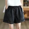 Women's Loose Boho Summer Shorts Drawstring Comfy Elastic Waist Shorts High-Waisted Wide-Leg Hollow Floral Lace Shorts