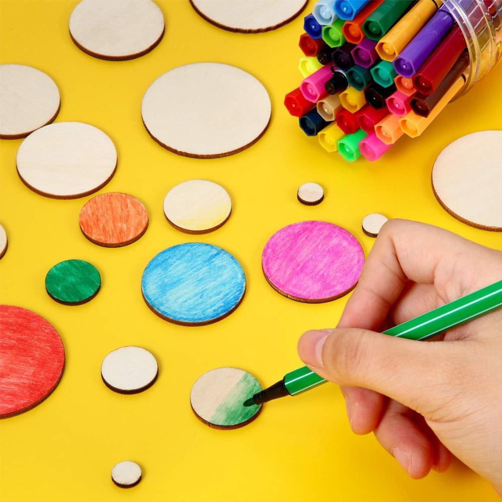 450pcs Unfinished Wood Slices Round Wooden Disc Circles Wooden Circles for Crafts Cutouts Ornaments for DIY Craft and Decoration, 5 Sizes