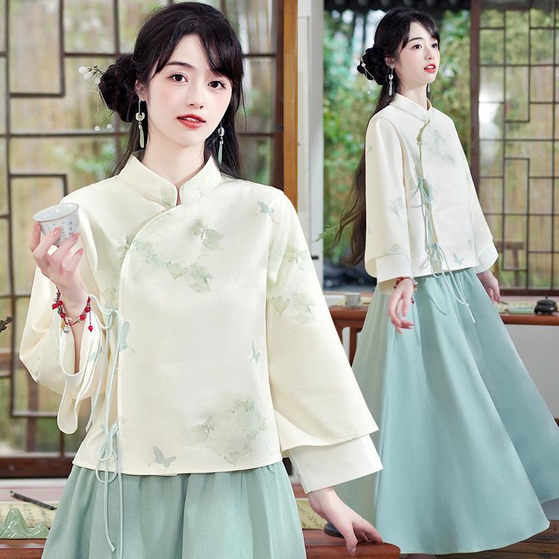 New Autumn/Winter Retro Suede Tang Suit: Stylish and Comfortable Han-Inspired Hanfu Cheongsam Top Tea Suit