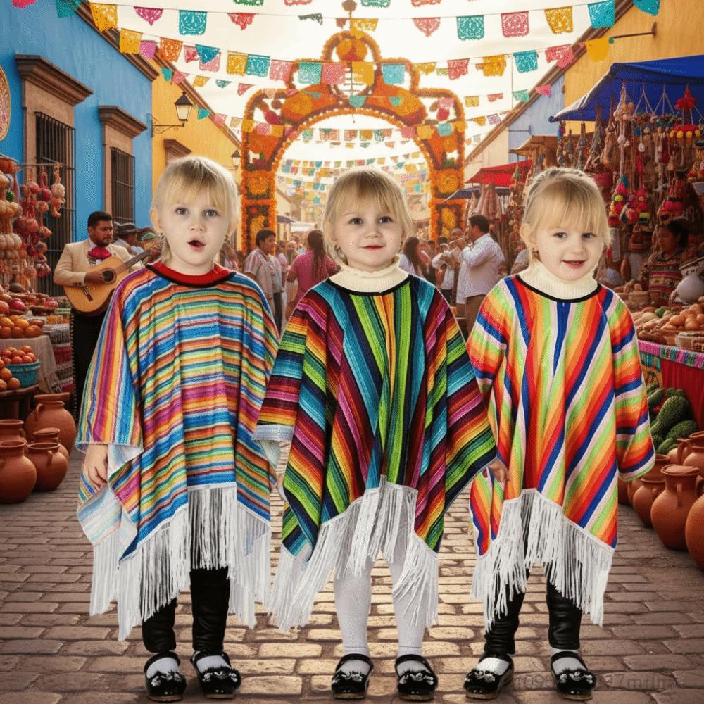 Lightweight Mexican Poncho Tassel Trim Performance Costume Cape Ethnic Style Cloak  Mexican Fiesta