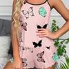 European Style Butterfly Print Pajama Set: Spaghetti Strap Tank, Bathrobe, and Shorts for Women’s Summer Loungewear.