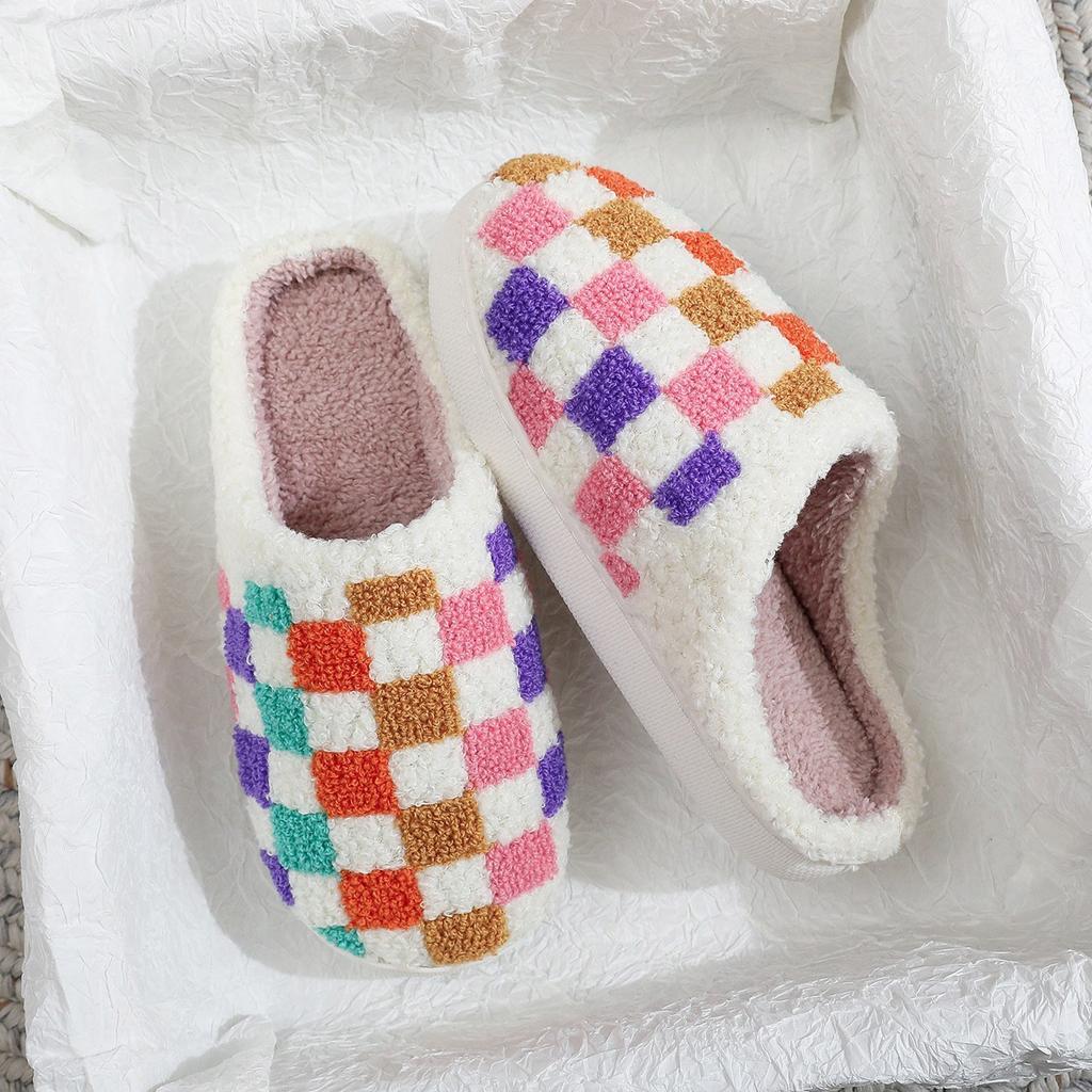 Chihuahua Slippers For Women Men'S And Women'S Indoor Home Warm Winter Colorful Plaid Printed Cotton Slippers Sandalias De Mujer