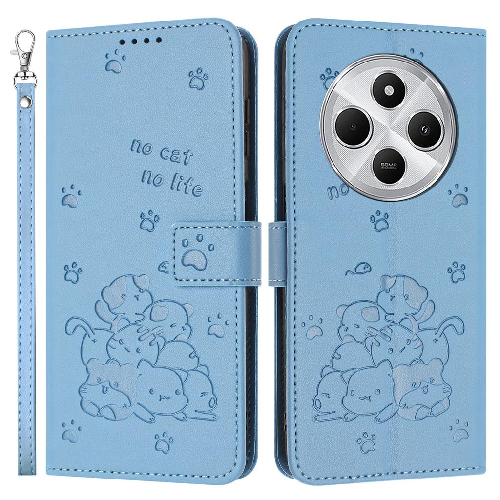 Phone Case For Xiaomi Redmi 14C 4G/14R 5G/Poco C75 4G with Strap Cats Imprint Leather Wallet Phone Cover