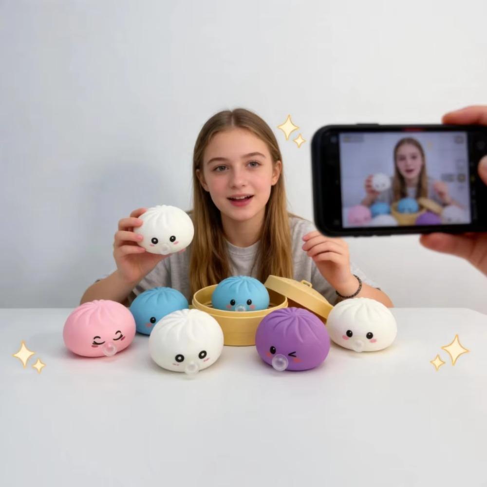 1pc Soft Dumpling Squishy Fidget Toys with Steamer Stress-Relieving Balls For Stress Anxiety Relief