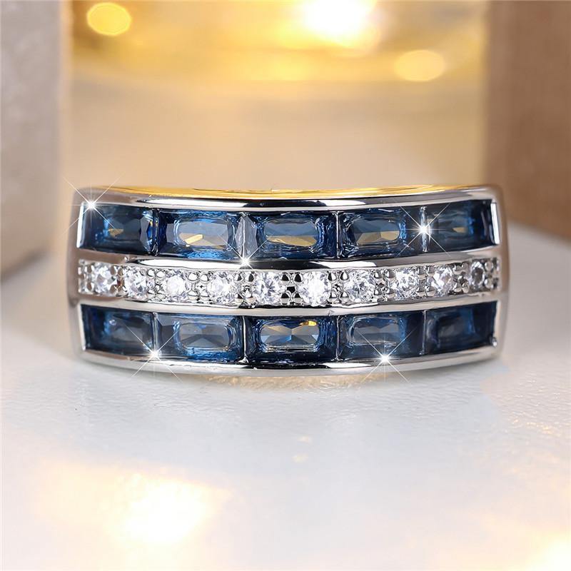 Cute Female Blue Zircon Stone Engagement Ring Silver Color Wedding Jewelry For Women