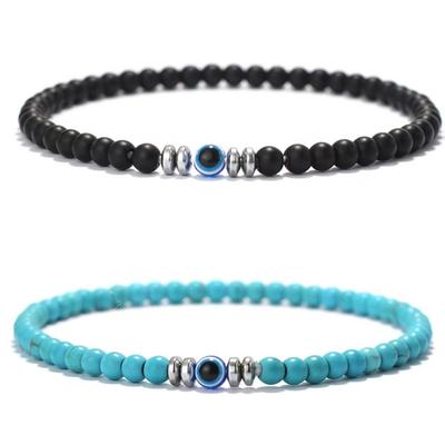 Bracelet Tendance 2 Pièces/Paire Perles Œil Maléfique Homme 4mm Onyx Howlite Pierre Oeil de Tigre Élastique Cadeau Guérison Quotidien Pulsera