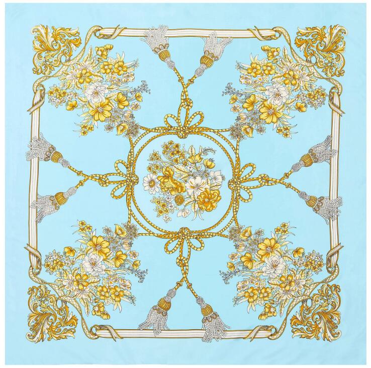 

130cm Fashion Flower Scarf For Ladies Brand Silk Scarf Design Big Square Scarf For Women Neckerchief Shawl 130x130cm