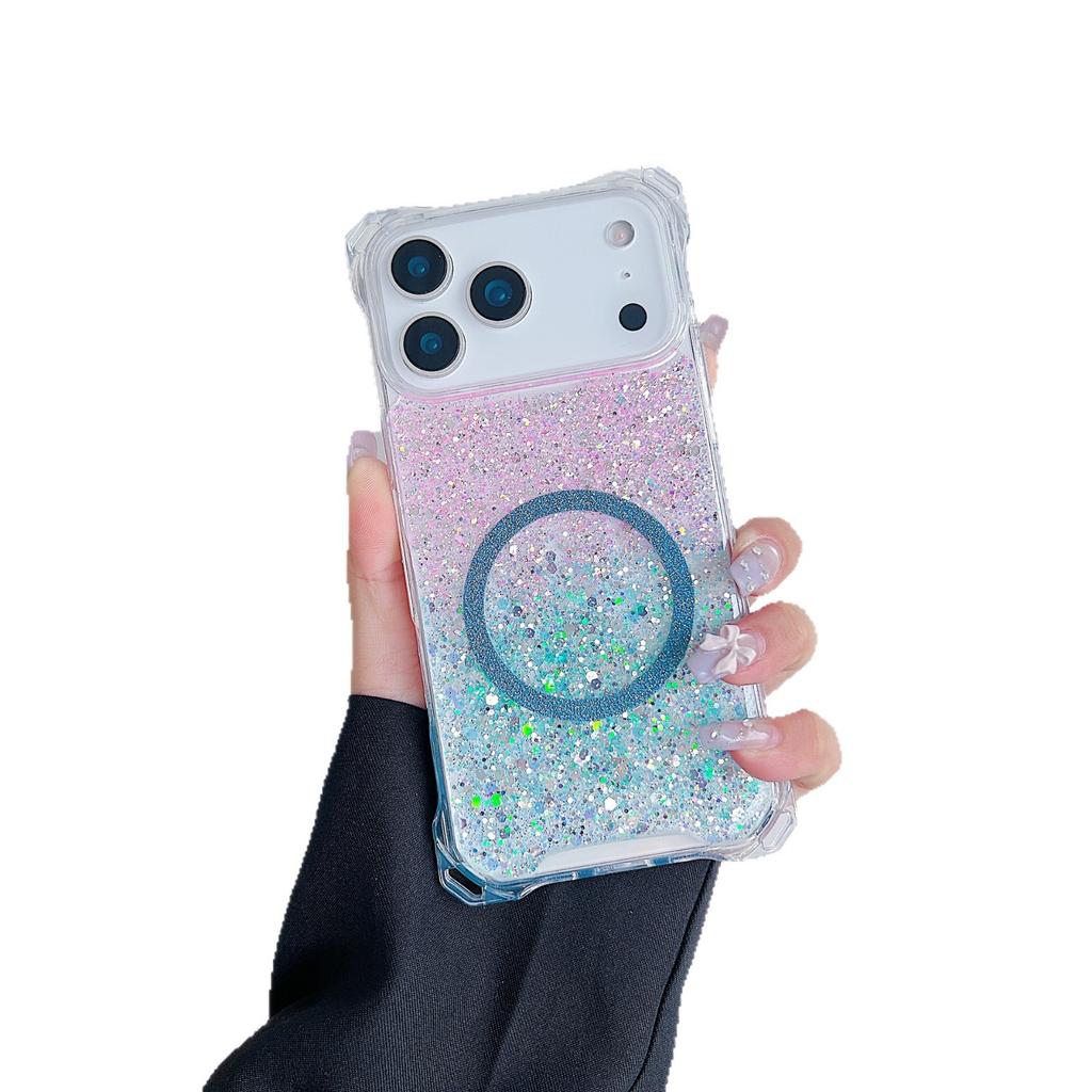 Voyager Glitter Magnetic Mobile Phone Case Is Suitable for Apple 17PROMAX Large Hole 13/14 Four Corners Anti-drop 11/16