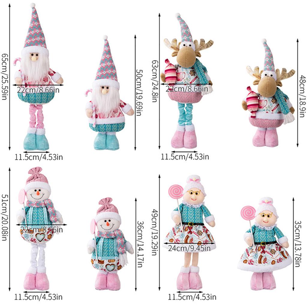 Retractable Christmas Doll with Retractable Legs Pink Santa Claus Snowman Elk Standing Doll for Home Display and Festive Window