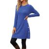 Women's Casual Round Neck Hem Slit Long Sleeve Dress