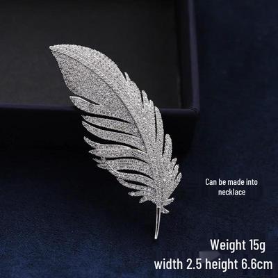 Luxury Feather Brooch with Diamonds: Versatile Pendant & Lapel Pin