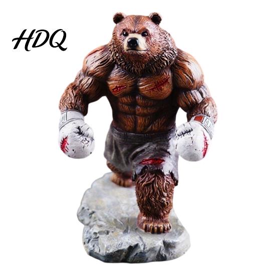 Office Desk Accessory Resin Boxing Bear Figurine Muscle Statue for Decor Animal Figurine Brown White Sculpture and Home Display Small Ornament