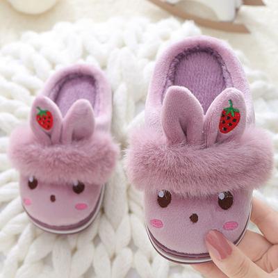 Children's Slippers Indoor Cartoon Furry Slides Baby Kids Rabbit Strawberry Fluffy Shoes Child's Winter Non-slip Home Footwear