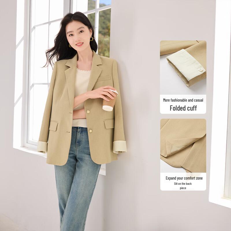 Xiangying Women's Casual Yellow Blazer
