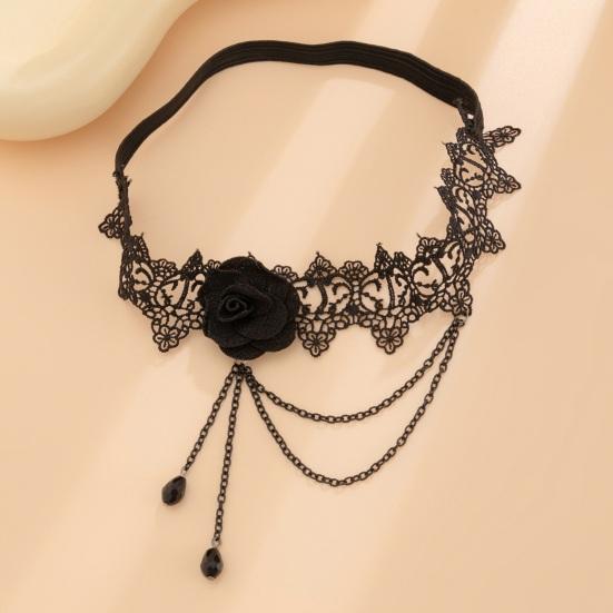 Women Leg Chain 3D Rose Decor with Elastic Band Tassel Chain Faux Crystal Pendant Leg Jewelry Wedding Night Club Party Thigh Garter