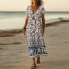 Letní šaty Dámské Dlouhé Boho Plážové šaty Elegantní Maxi šaty Výstřih do V Krátký rukáv Letní Tunikové šaty Lehké Vzdušné