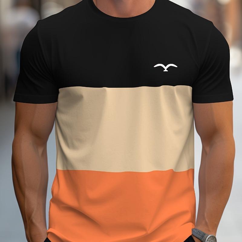 

Men s Contrast Seagull Print T-Shirt: Eye-catching contrast, layered design XL