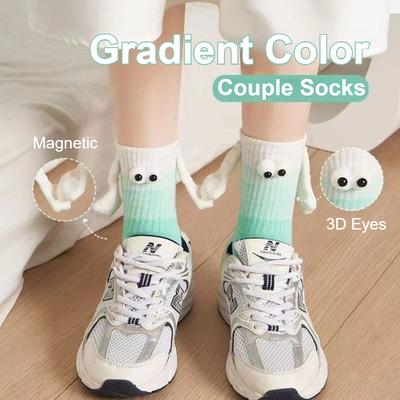 1Pair Funny Magnetic Holding Hands Socks Gradient Color Hand Grip Socks for Women Men Couple Middle Tube Socks Christmas Gifts