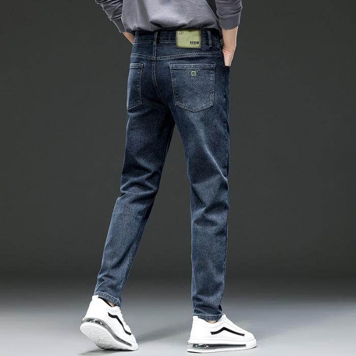 

Весна и осень зима тонкий стиль новые мужские сине-серые джинсы облегающие прямые модные повседневные длинные брюки 40