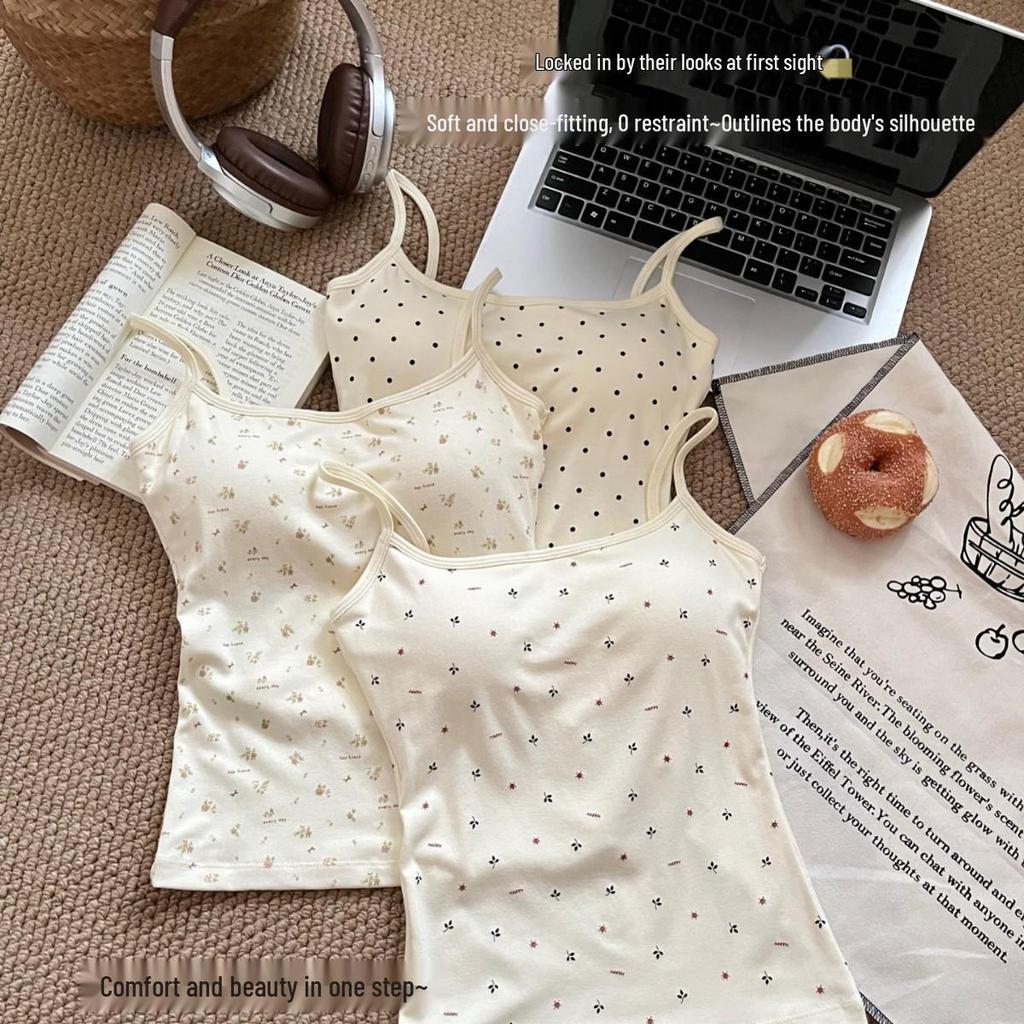 Gepolsterter Camisole im koreanischen Stil mit Tupfen – Vielseitig als Unter- oder Oberbekleidung