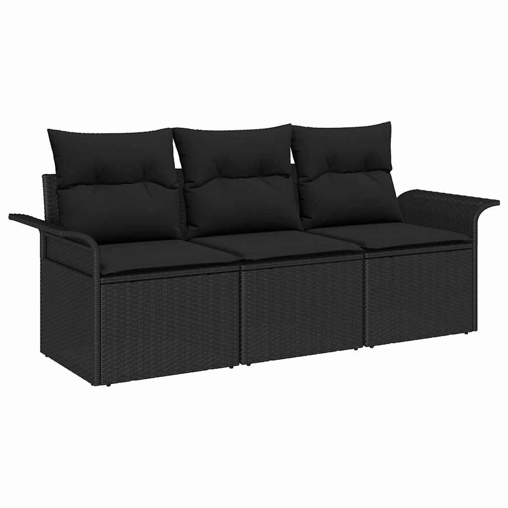 Garden Sofa Set with Cushions 3 pcs Black Poly Rattan