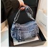 Women's 2026 Stylish Textured Denim Large Capacity Single Shoulder and Crossbody Bag