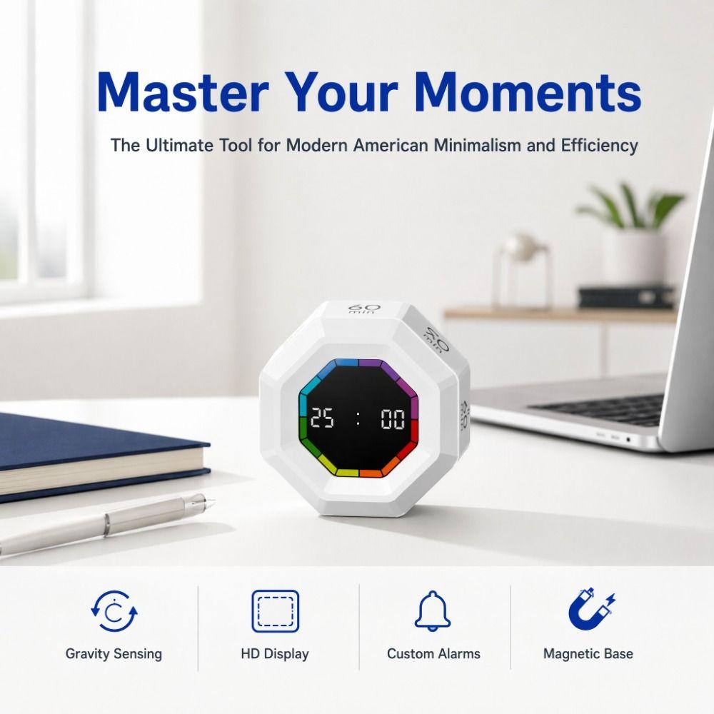LED Display Gravity Sensor Timer Magnetic Kitchen Timer Mini Flip Timer Clock Alarm Clock