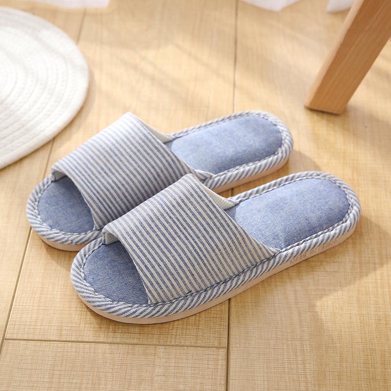 New spring and autumn floor slippers striped linen soft-soled home slippers casual non-slip fabric slippers