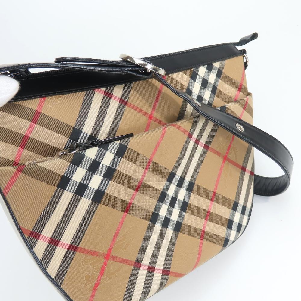 Used Burberrys Shoulder Bag Nova Check canvas/leather beige black one belt