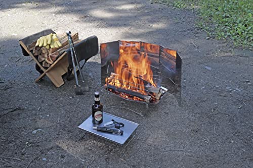 CAPTAIN STAG Windscreen/Reflector Windbreak, Stainless Steel, with Storage Bag, M Size, Silver (UG-3298)