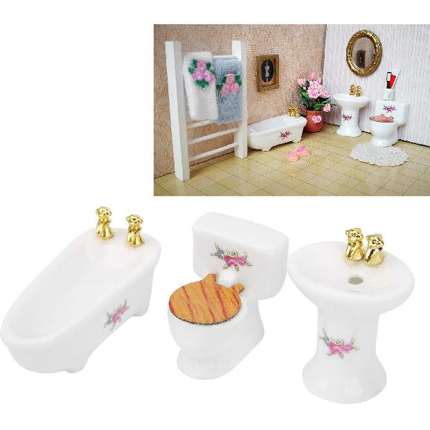 Hztyyier Dollhouse Miniature Bathroom Set, 1: 24 Dollhouse Miniature Porcelain Bathroom Set, Mini Dollhouse Furniture for Decoration(#3)