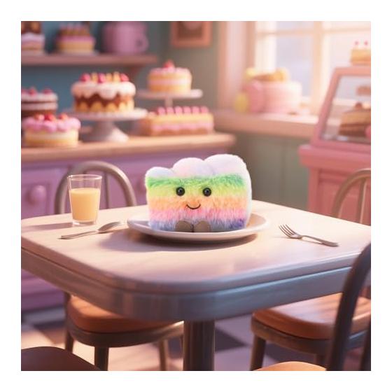 Apricot Lamb Sliced Rainbow Cake Plush Toy - Soft, Cute, Fluffy 7cm Slice