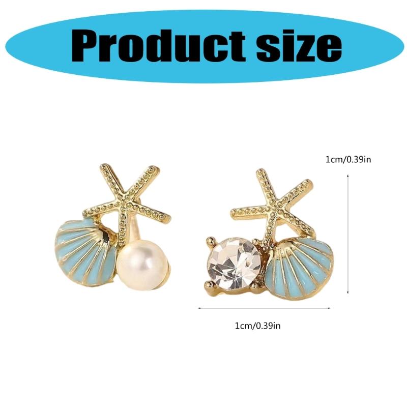 Modern Starfish Earrings Stud For Women Imitation Pearls Zircon Alloy Jewelry Lightweight Ocean Theme Ear Accessories